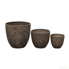   Sacramento Classic kompozit kaspó szett antikolt barna 25,5x23-45x43cm S/3